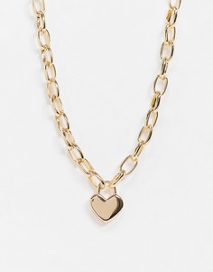 Золотистое массивное ожерелье-цепочка с сердцем Topshop-Золотой