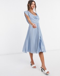 Голубое платье миди с плиссировкой ASOS DESIGN-Синий