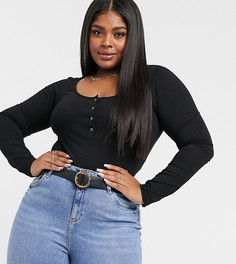 Боди черного цвета с планкой на кнопках ASOS DESIGN Curve-Черный