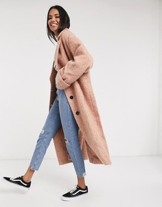 Розовое свободное фактурное пальто ASOS DESIGN-Розовый
