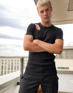 Черная обтягивающая футболка в рубчик ASOS DESIGN-Черный