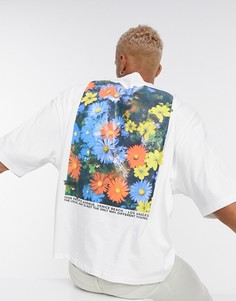 Футболка в стиле oversized из плотного трикотажа с цветочным фотопринтом на спине ASOS DESIGN-Белый