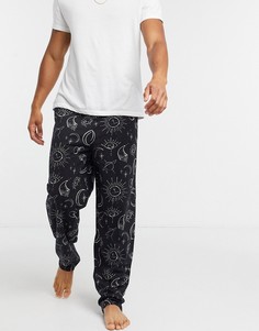 Штаны для дома с принтом звезд и луны ASOS DESIGN-Черный