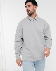 Серый меланжевый свитшот в стиле oversized с воротником поло ASOS DESIGN