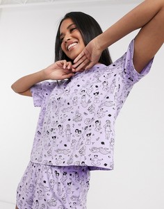 Лавандовая пижама из органического хлопка с принтом Monki-Фиолетовый
