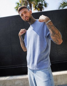 Синяя велюровая oversized-футболка в рубчик ASOS DESIGN-Синий