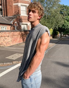 Длинная oversized-футболка без рукавов ASOS DESIGN-Серый