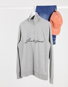 Свитшот с молнией и надписью на груди Jack & Jones-Серый