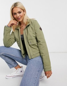 Саржевая куртка цвета хаки Hollister-Зеленый