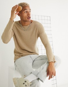 Джемпер с глубоким вырезом Bershka-Бежевый