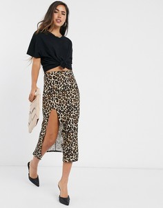 Юбка миди с разрезом и леопардовым принтом ASOS DESIGN-Мульти