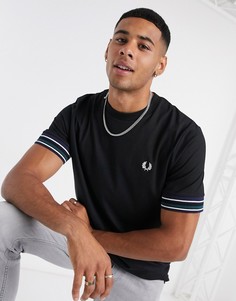 Черная футболка с манжетами в полоску Fred Perry-Черный