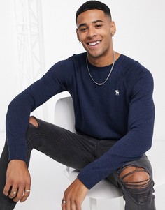 Темно-синий трикотажный джемпер с круглым вырезом и логотипом Abercrombie & Fitch core