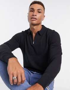 Черное поло с молнией Burton Menswear-Черный