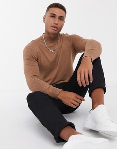 Бежевый джемпер из органического хлопка с высоким воротом Burton Menswear-Коричневый