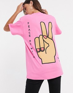 Oversized-футболка с принтом жеста мира на спине New Love Club-Розовый