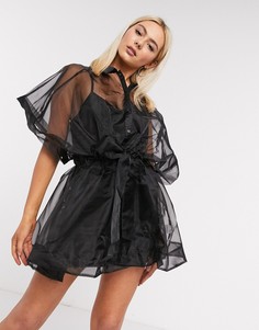 Черное платье-рубашка oversized из органзы Love & Other Things-Черный