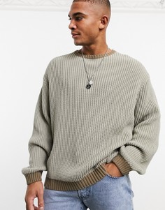 Бежевый свитер в стиле oversized с контрастной отделкой ASOS DESIGN-Коричневый
