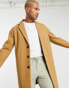 Пальто с добавлением шерсти ASOS DESIGN-Коричневый
