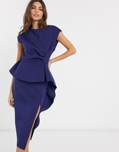 Темно-синее платье-футляр миди с баской ASOS DESIGN-Темно-синий
