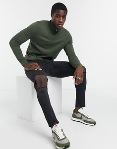 Джемпер цвета хаки из органического хлопка с молнией Burton Menswear-Зеленый