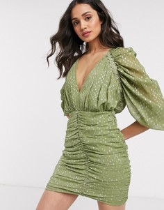 Зеленое жаккардовое платье мини с эффектом металлик ASOS DESIGN-Зеленый