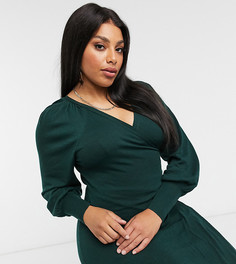 Зеленое платье миди с запахом ASOS DESIGN Curve-Зеленый