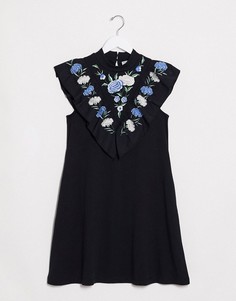 Черное платье мини с оборками на кокетке ASOS DESIGN-Черный