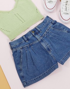Синие шорты в винтажном стиле с завышенной талией American Eagle-Синий