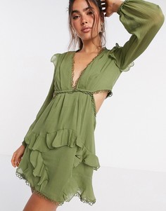 Платье мини с длинными рукавами ASOS DESIGN-Зеленый