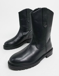 Черные кожаные ботинки без застежки ASOS DESIGN-Черный
