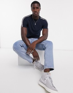 Футболка зауженного кроя с сетчатой отделкой ASOS DESIGN-Темно-синий