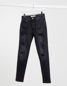 Черные узкие рваные джинсы Bershka-Черный