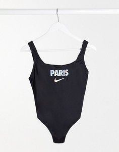 Черный слитный купальник с принтом "Paris" Nike city series