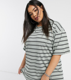 Шалфейно-зеленая футболка в черную полоску ASOS DESIGN Curve-Мульти