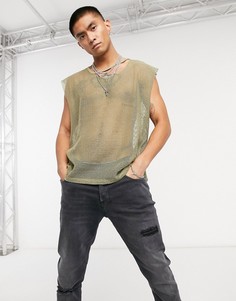 Сетчатая майка oversized с вырезом ASOS DESIGN-Зеленый