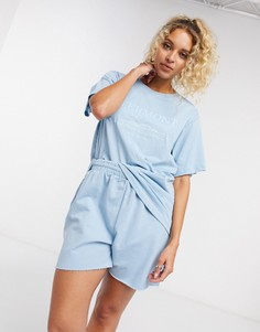 Голубая футболка oversized от комплекта с вышивкой ASOS DESIGN-Синий
