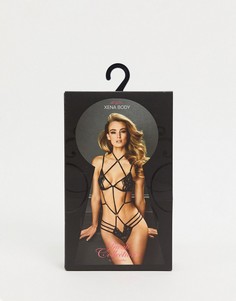 Черный кружевной боди с бретельками и вырезом Hunkemoller