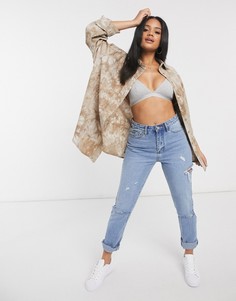 Светло-бежевая oversized-рубашка с эффектом кислотной стирки Missguided-Светло-бежевый