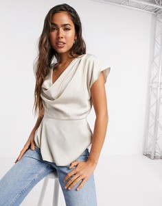 Светло-бежевый топ со свободным воротом River Island