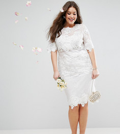 Кружевное платье миди с вышивкой ASOS EDITION Curve Wedding-Белый