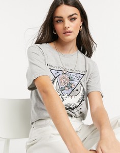 Серая футболка с принтом Stradivarius-Серый