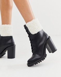 Черные ботинки на массивной подошве с искусственным мехом и шнуровкой ASOS DESIGN Earlsfield-Черный