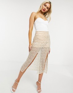 Розовая юбка миди с пайетками ASOS DESIGN-Розовый