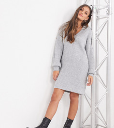 Платье мини с v-образным вырезом ASOS DESIGN Petite-Серый