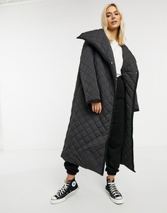 Черное стеганое пальто макси ASOS DESIGN-Черный