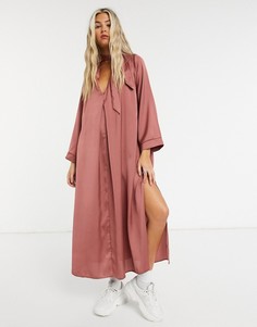 Атласное платье миди в стиле 70-х ASOS DESIGN-Красный
