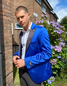 Кобальтово-синий приталенный пиджак-смокинг Twisted Tailor