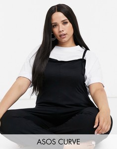 Черный трикотажный oversized-комбинезон для дома ASOS DESIGN Curve