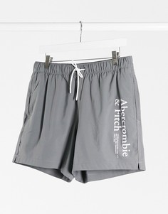 Серые шорты для плавания 5 дюймов с логотипом Abercrombie & Fitch-Серый